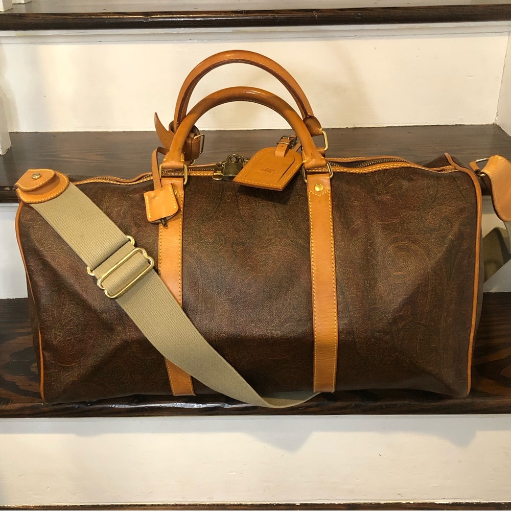 ETRO Milano Red Paisley Boston Weekend Bag With Carry Strap 50 cm